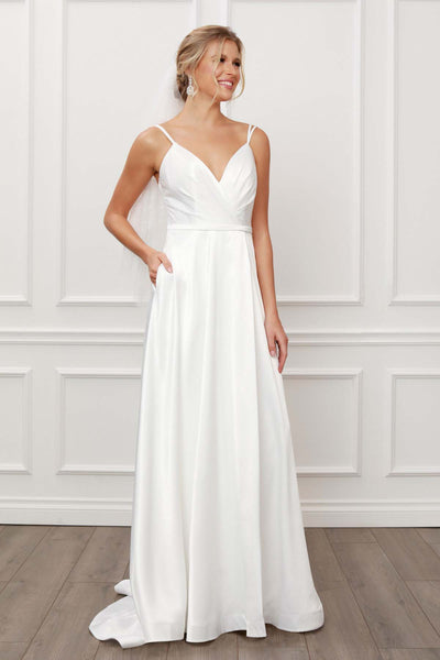 A-LINE GOWN WITH GLITTER V NECK SPAGHETTI STRAPS